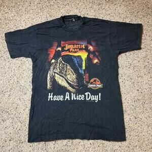 VTG Jurassic Park Have A Nice Day L T-Shirt Black Movie Promo 90s 1993 Raptor